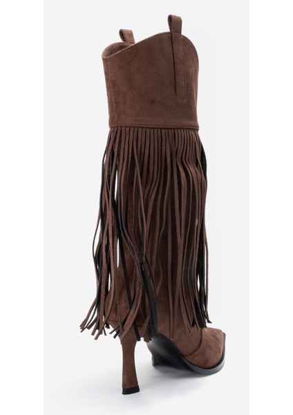 Gueras Kahverengi Süet Püsküllü Sivri Burun Kadın Topuklu Çizme indirimleri