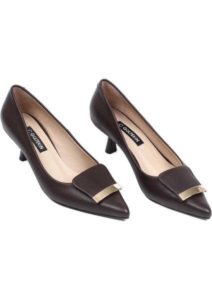 Kadın Kahverengi Ince Topuklu Deri Klasik Ayakkabı