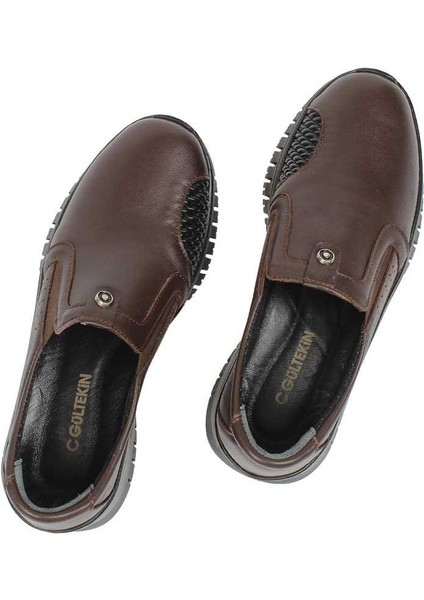 Kadın Kahverengi Kalın Tabanlı Deri Ayakkabı