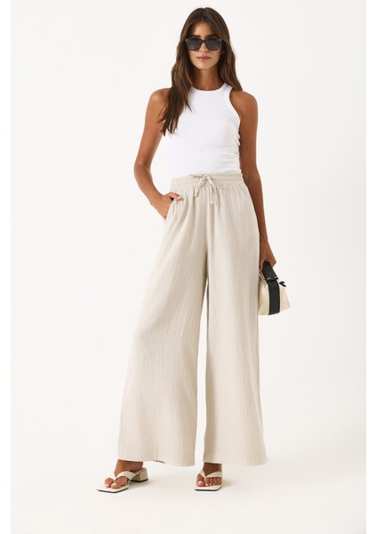 Gigi Yüksek Bel Wide Leg Müslin Pantolon-Taş fiyatları