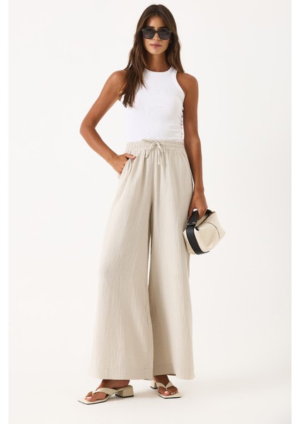 Gigi Yüksek Bel Wide Leg Müslin Pantolon-Taş modelleri