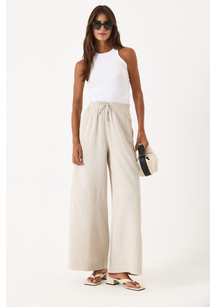 Gigi Yüksek Bel Wide Leg Müslin Pantolon-Taş fırsatları