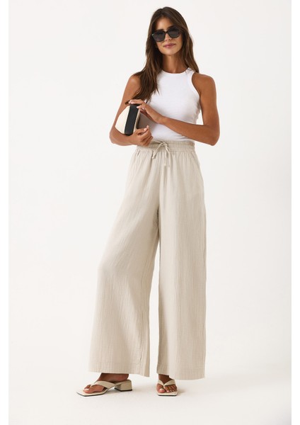 Gigi Yüksek Bel Wide Leg Müslin Pantolon-Taş indirimleri