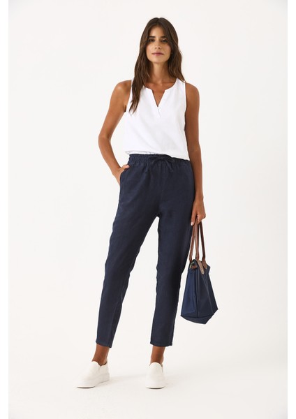 Alian Beli Lastikli Keten Beach Pantolon-Lacivert fiyatları