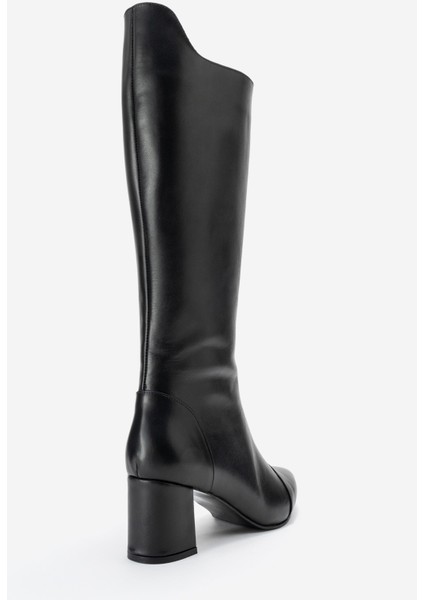 Lumın Siyah Cilt Hakiki Deri Kadın Kalın Topuklu Çizme indirimleri