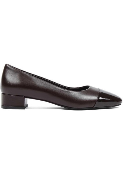 Kadın Kahverengi Kısa Kalın Topuklu Rugan Deri Klasik Ayakkabı