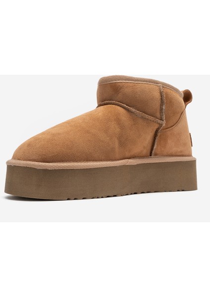 Veyra Taba Süet Hakiki Deri Kürklü Platform Tabanlı Kadın Mini Bot fırsatları