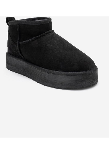 Veyra Siyah Süet Hakiki Deri Kürklü Platform Tabanlı Kadın Mini Bot modelleri