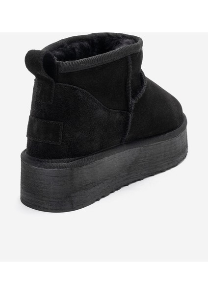 Veyra Siyah Süet Hakiki Deri Kürklü Platform Tabanlı Kadın Mini Bot indirimleri