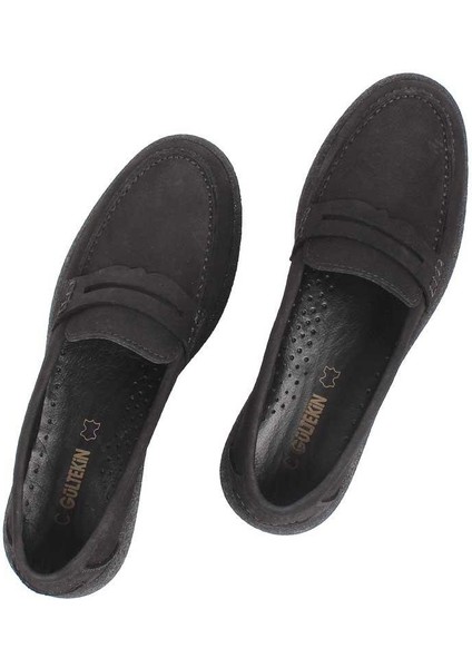 Kadın Siyah Nubuk Deri Loafer