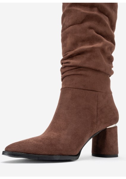 120 Kahverengi Süet Körüklü Kadın Kalın Topuklu Çizme fırsatları