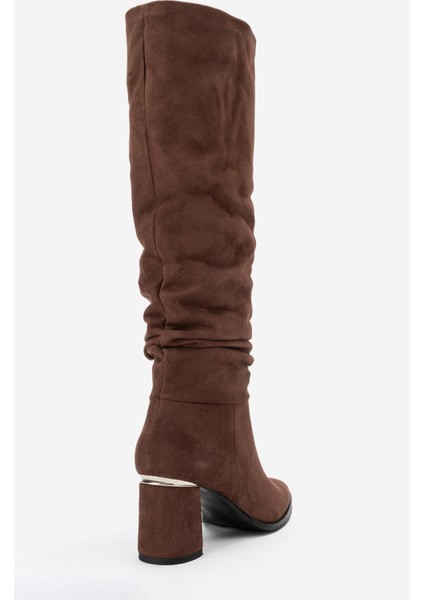 120 Kahverengi Süet Körüklü Kadın Kalın Topuklu Çizme indirimleri