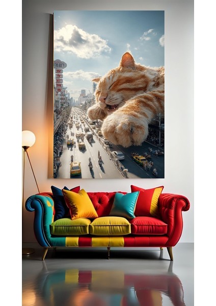 Dev Kedi Uyuyor 1 Ev Duvar Salon Güzellik Salonu Ofis Dükkan Dekarasyon Kanvas Tablo