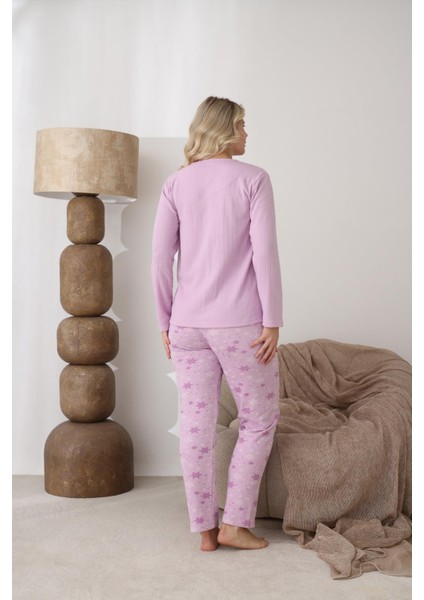 Kadın Pamuk'lu Düğme Yaka Raporlu Interlok Kışlık Pijama Takımı 05163 - 1 Adet fırsatları