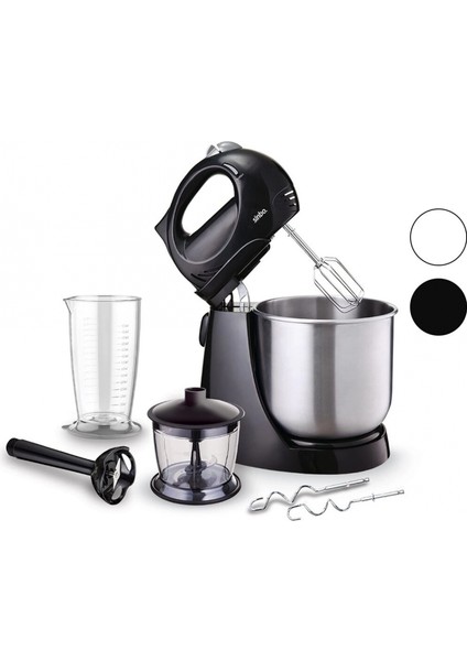 Inox Taslı Mikser - Blender Seti 5 Kademe Hız+Turbo Hamur Yoğurma+ Kase 300W600ML HAZNE700ML Ölçü Kabı SMX-2731 (4887)