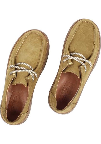 Kadın Haki Bağcıklı Kalın Tabanlı Nubuk Deri Ayakkabı