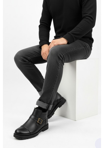 Erkek Suni Deri Içi Kürklü Fermuarlı Kemerli Kaymaz Termo Taban Bot modelleri