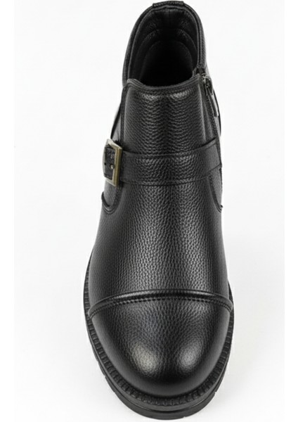 Erkek Suni Deri Içi Kürklü Fermuarlı Kemerli Kaymaz Termo Taban Bot