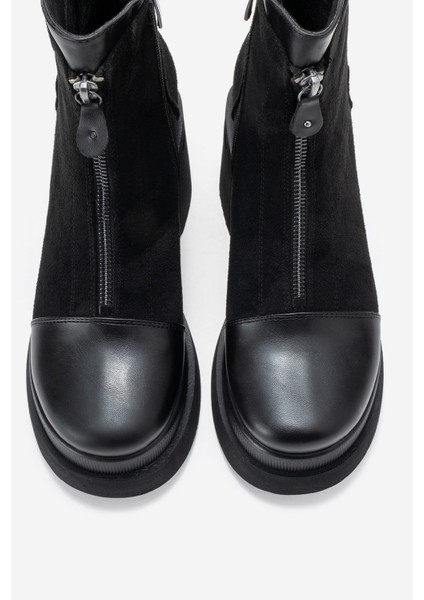 Anett Siyah Cilt-Süet Fermuarlı Kadın Platform Topuklu Bot fiyatları