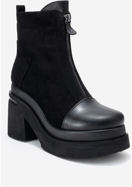 Anett Siyah Cilt-Süet Fermuarlı Kadın Platform Topuklu Bot modelleri