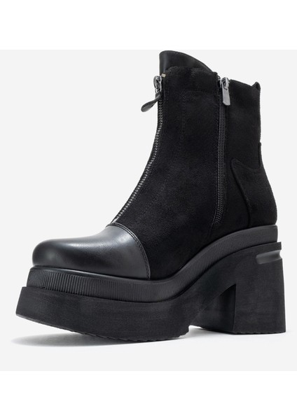 Anett Siyah Cilt-Süet Fermuarlı Kadın Platform Topuklu Bot fırsatları