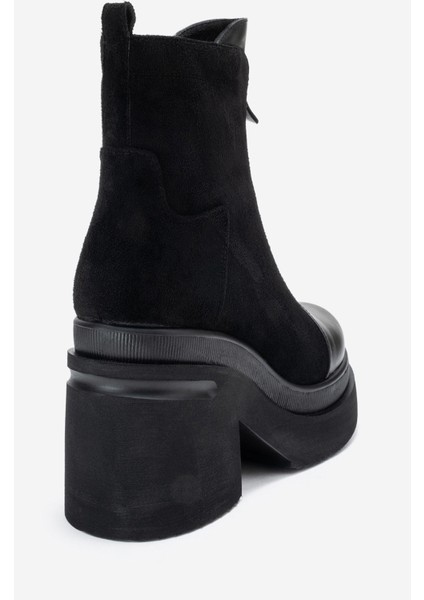 Anett Siyah Cilt-Süet Fermuarlı Kadın Platform Topuklu Bot indirimleri