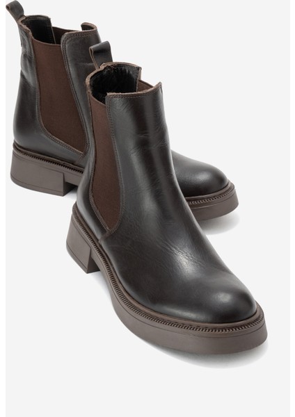 Orlıss Kahverengi Cilt Lastikli Hakiki Deri Kadın Chelsea Bot