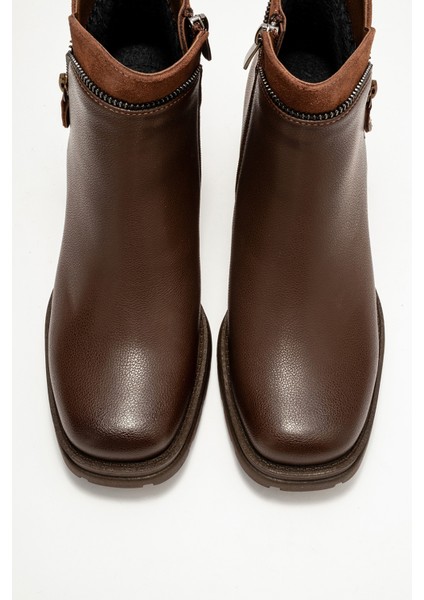 Parly Kahverengi Cilt Fermuar Detaylı Kadın Kalın Topuklu Bot fiyatları