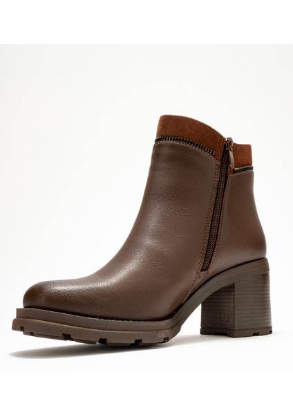 Parly Kahverengi Cilt Fermuar Detaylı Kadın Kalın Topuklu Bot fırsatları