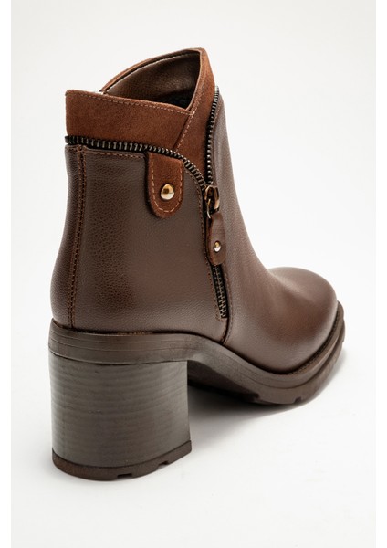 Parly Kahverengi Cilt Fermuar Detaylı Kadın Kalın Topuklu Bot indirimleri