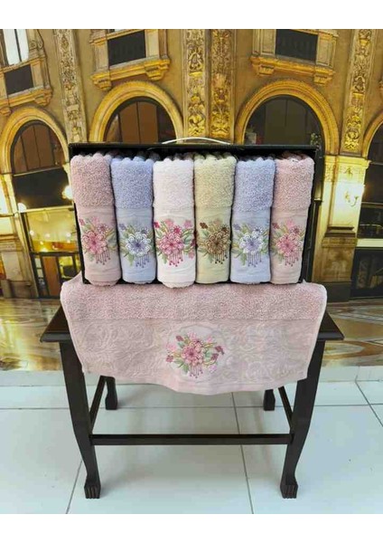 %100 Pamuklu Jakarlı 3D Nakışlı 6 Renk Çeyizlik Lüx El ve Yüz Havlusu Kutulu Set fiyatları