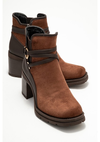 Wern Kahverengi Süet Kemerli Toka Detaylı Kadın Kalın Topuklu Bot