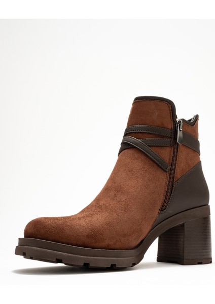 Wern Kahverengi Süet Kemerli Toka Detaylı Kadın Kalın Topuklu Bot fırsatları