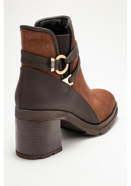 Wern Kahverengi Süet Kemerli Toka Detaylı Kadın Kalın Topuklu Bot indirimleri