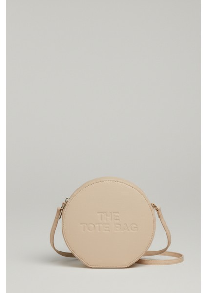 Kadın Yuvarlak Tote Bag Yazılı Çapraz Askılı El ve Omuz Çantası