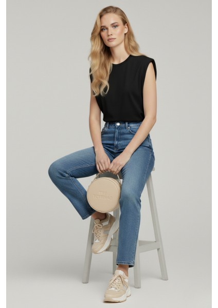 Kadın Yuvarlak Tote Bag Yazılı Çapraz Askılı El ve Omuz Çantası modelleri
