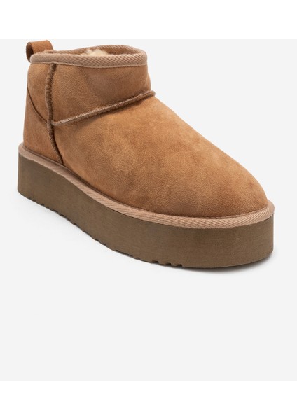 Veyra Taba Süet Hakiki Deri Kürklü Platform Tabanlı Kadın Mini Bot modelleri