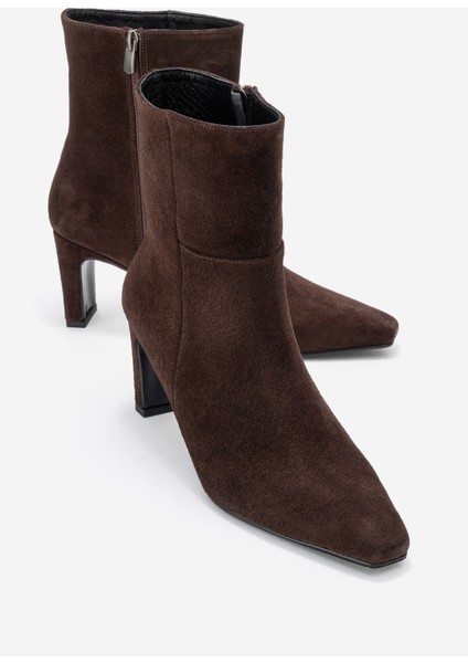 Elıas Kahverengi Süet Hakiki Deri Kadın Blok Topuklu Bot