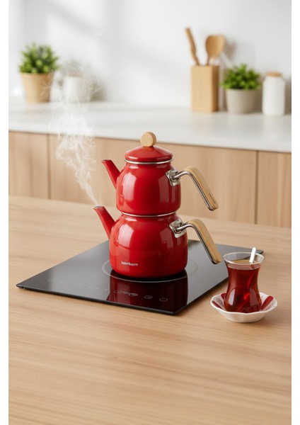 Sultan - Bambu Kulplu Emaye Çaydanlık Takımı Kırmızı fırsatları