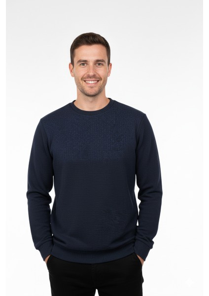 Erkek Mevsimlik Doğal Pamuklu Şık Sweatshirt Bisiklet Yaka Panolu Uzun Kollu Rahat Kesim Tam Kalıp