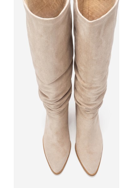 120 Bej Süet Körüklü Kadın Kalın Topuklu Çizme fiyatları