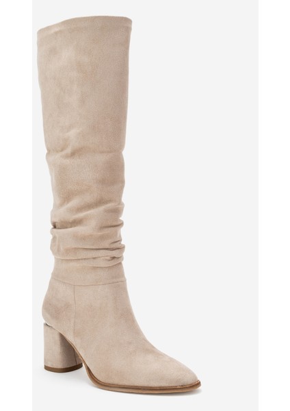 120 Bej Süet Körüklü Kadın Kalın Topuklu Çizme modelleri