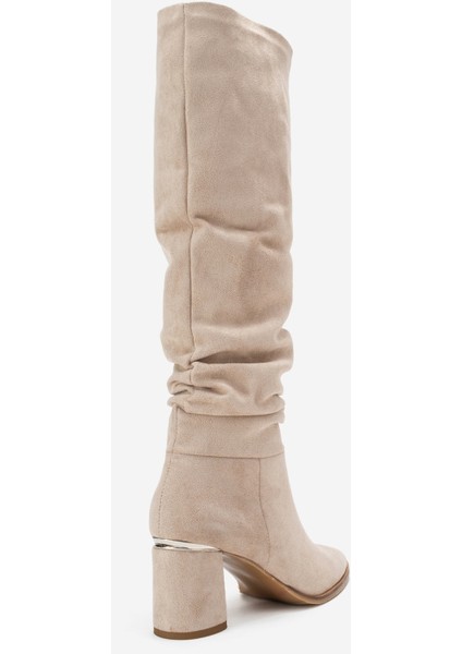 120 Bej Süet Körüklü Kadın Kalın Topuklu Çizme indirimleri