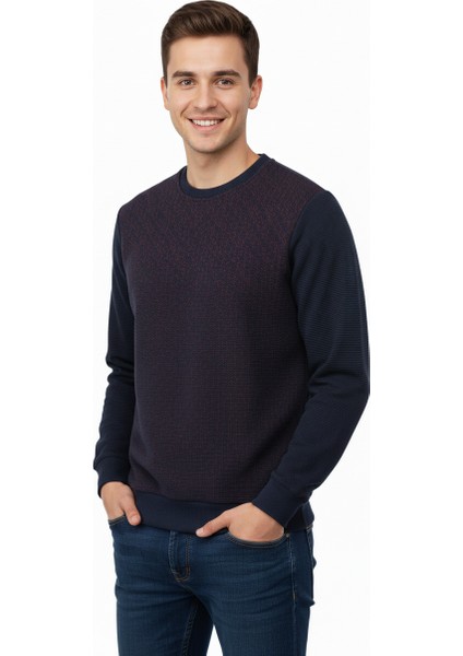 Erkek Mevsimlik Doğal Pamuklu Şık Sweatshirt Bisiklet Yaka Panolu Uzun Kollu Rahat Kesim Tam Kalıp