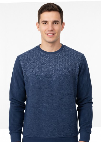 Erkek Mevsimlik Doğal Pamuklu Şık Sweatshirt Bisiklet Yaka Panolu Uzun Kollu Rahat Kesim Tam Kalıp