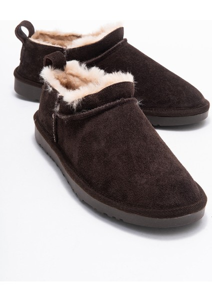 Novelle Kahverengi Süet Hakiki Deri Kürklü Kadın Bilekte Bot