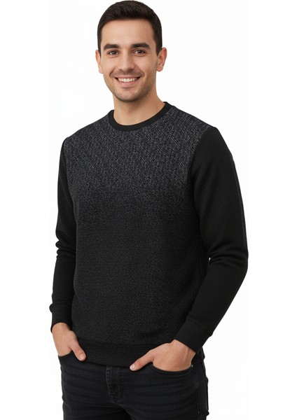 Erkek Mevsimlik Doğal Pamuklu Şık Sweatshirt Bisiklet Yaka Panolu Uzun Kollu Rahat Kesim Tam Kalıp