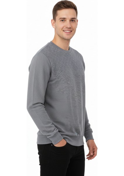 Erkek Mevsimlik Doğal Pamuklu Şık Sweatshirt Bisiklet Yaka Panolu Uzun Kollu Rahat Kesim Tam Kalıp