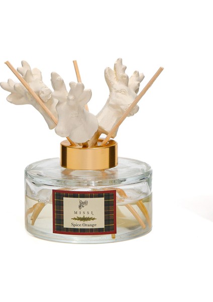 Yılbaşı 150 ml Geyik Seramik Taş Bambu Çubuklu Spice Orange Oda Kokusu