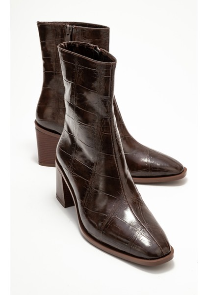 Chara Kahverengi Baskı Kadın Kalın Topuklu Bot
